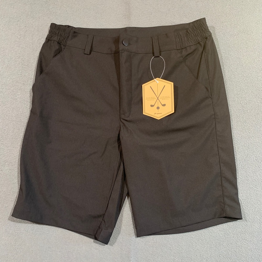 New Fit Space Modern‎ Mens Black Golf Shorts Size M Memory Fabric Elastic Waist